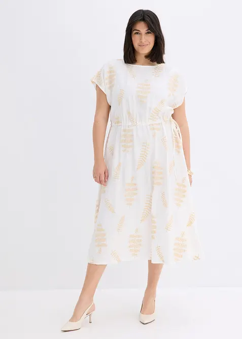 Midikleid aus fließendem Viskose-Mix in weiß von vorne (Totalaufnahme) - bonprix