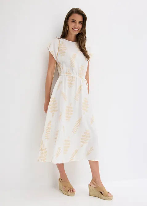 Midikleid aus fließendem Viskose-Mix in weiß im Look von vorne (Totalaufnahme) - bonprix