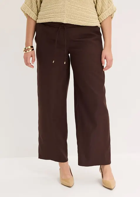 Marlenehose mit Leinenmischung in braun von vorne - bonprix