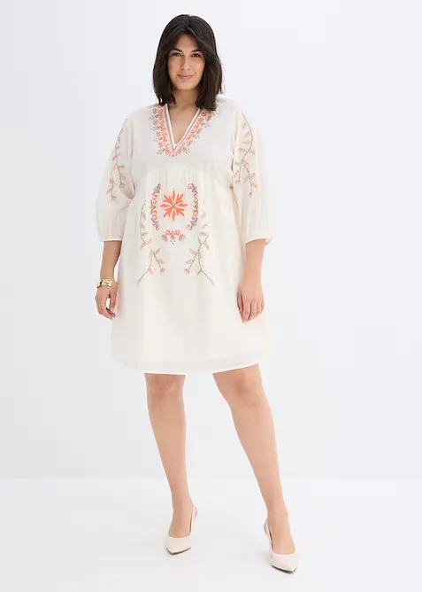 Minikleid aus reiner Baumwolle in weiß von vorne (Totalaufnahme) - bonprix