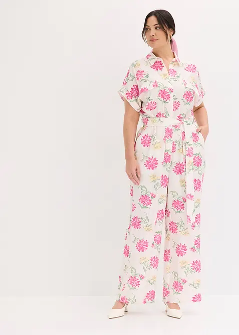 Jumpsuit aus fließendem Viskose-Mix in rosa von vorne (Totalaufnahme) - bonprix