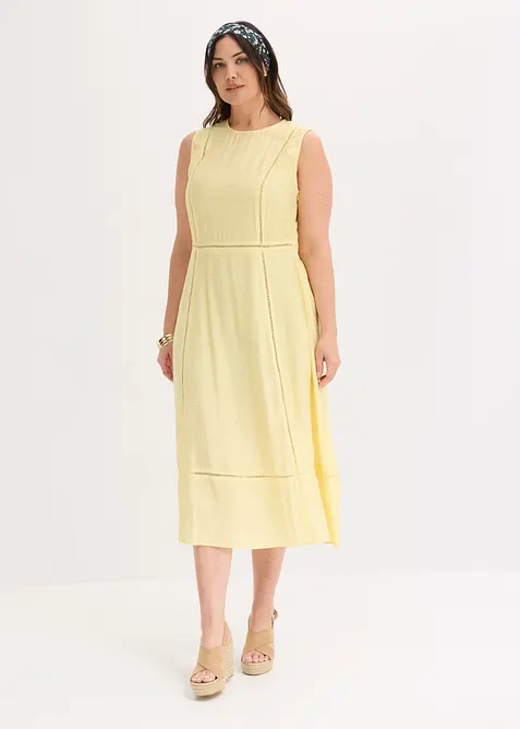 Midikleid aus softem Viskose-Mix in gelb von vorne (Totalaufnahme) - bonprix