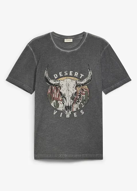 T-Shirt in gewaschener Optik aus reiner Bio-Baumwolle in grau von vorne - bonprix