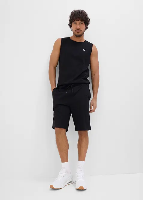 Muskelshirt und kurze Hose (2-tlg.Set) in schwarz von vorne (Totalaufnahme) - bonprix