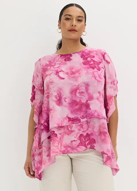 Zipfelbluse im Lagen-Look in rosa von vorne (im Anschnitt) - bonprix