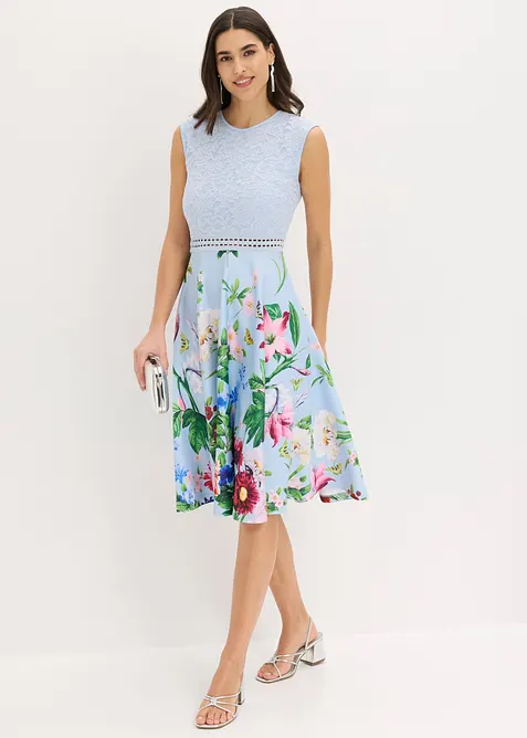 Midikleid mit Spitze in blau im Look von vorne (Totalaufnahme) - bonprix
