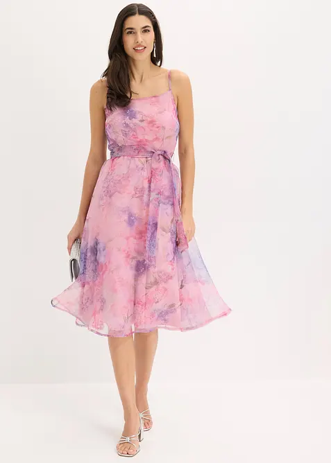 Midikleid aus zartem Tüll mit Bindeband in weiß im Look von vorne (Totalaufnahme) - bonprix