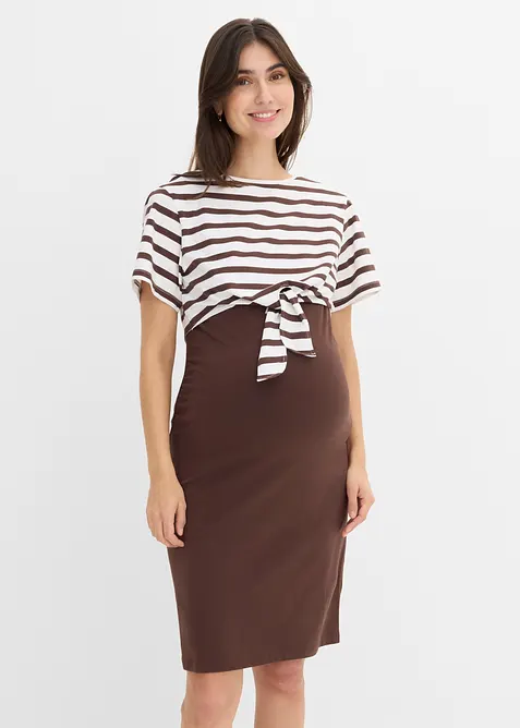 3-in-1 Umstands- und Stillkleid mit Shirt (2-tlg. Set) in braun von vorne (Totalaufnahme) - bonprix