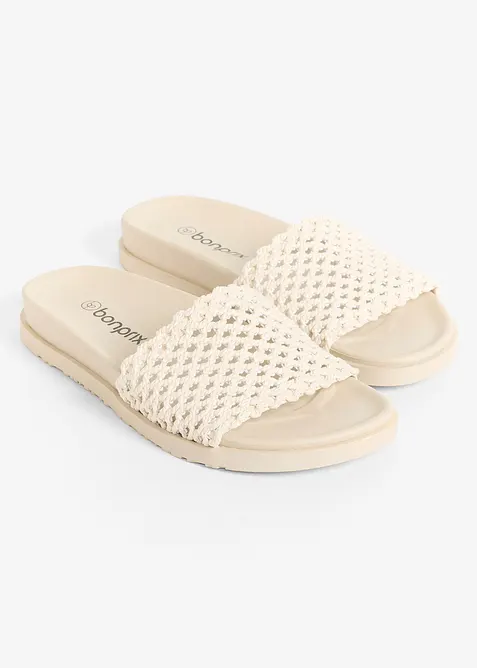 Pantoletten in Häkel-Optik in beige - bonprix