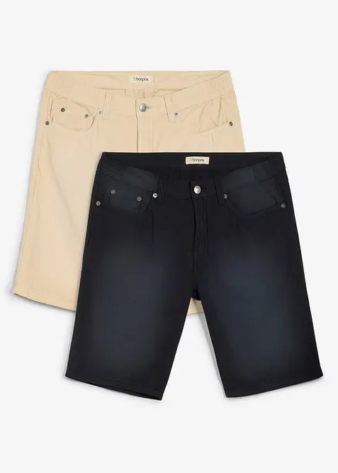 Leichte Bermuda mit Dehnbund aus colored Denim, Regular Fit (2er Pack) in beige von vorne - bonprix
