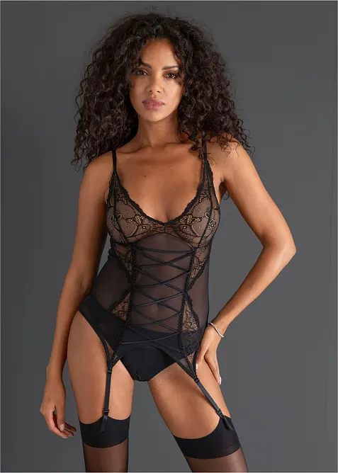 Strapstop und String Ouvert (2-tlg.Set) in schwarz im Look von vorne (Totalaufnahme) - bonprix