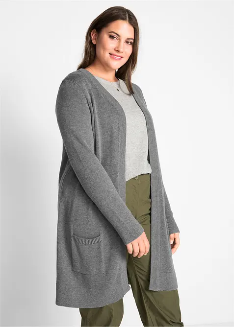 Longstrickjacke, Langarm in grau von vorne (im Anschnitt) - bonprix