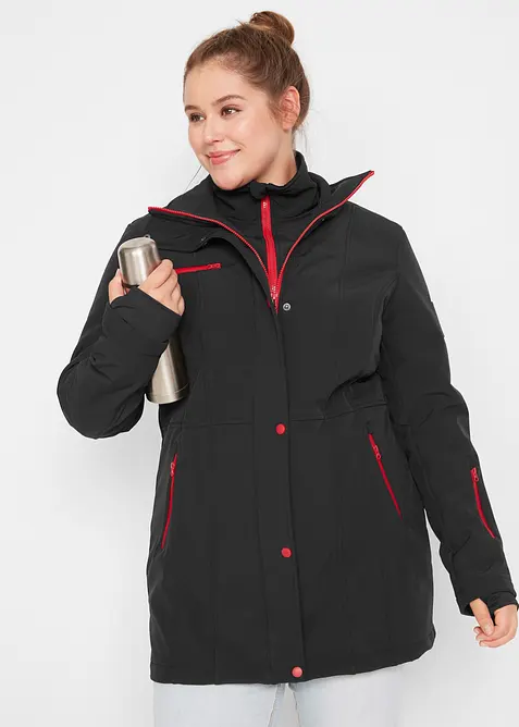 wasserabweisende Stretch-Softshell-Longjacke in schwarz von vorne (im Anschnitt) - bonprix