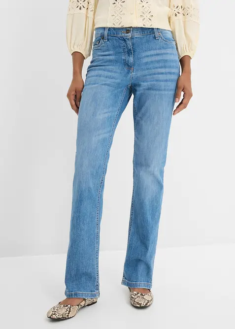 Straight-Jeans Mid Waist, Bequembund in blau von vorne - bonprix