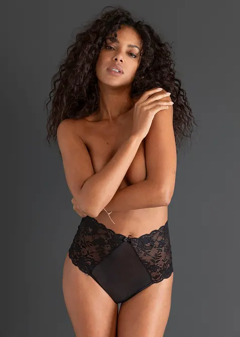 High Waist String ouvert mit abnehmbarer Kette in schwarz von vorne - bonprix