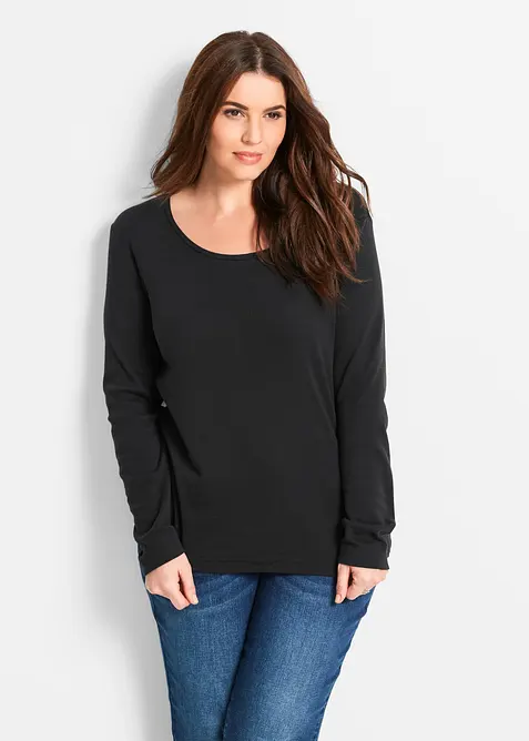 Langarmshirt aus reiner Bio-Baumwolle in schwarz von vorne (im Anschnitt) - bonprix