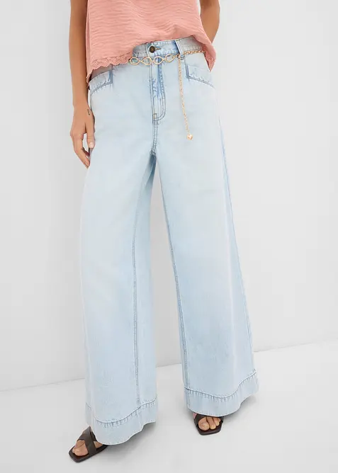 Wide-Leg-Jeans High Waist in blau von vorne - bonprix