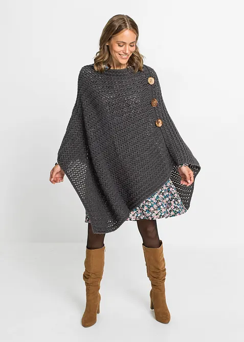 Poncho mit Knöpfen in grau im Look von vorne (Totalaufnahme) - bonprix