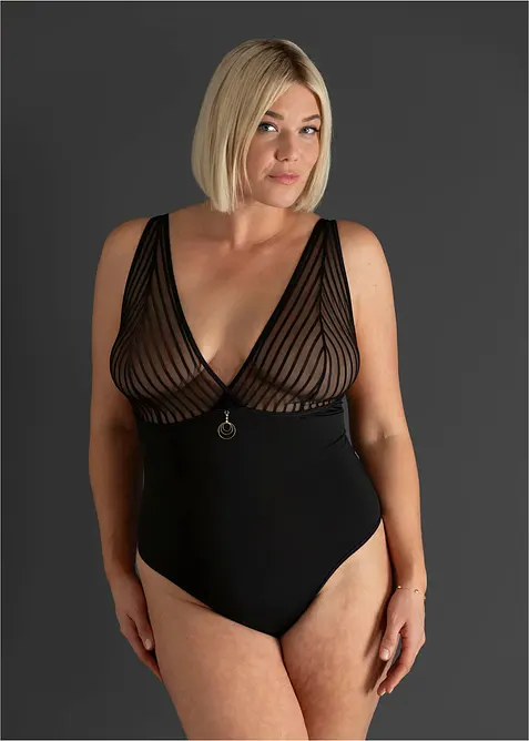 Stringbody ouvert in schwarz von vorne (Totalaufnahme) - bonprix