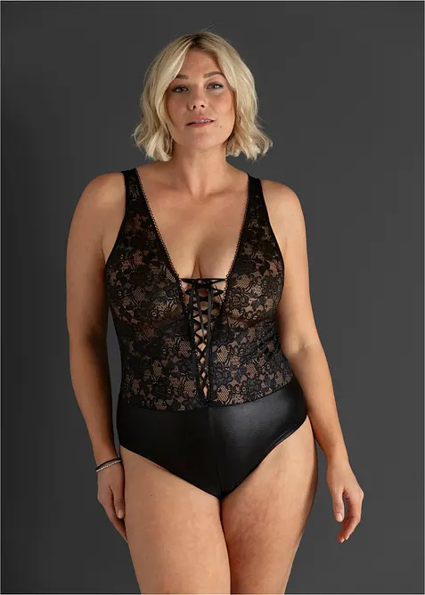 Body ouvert mit Wetlook in schwarz von vorne (Totalaufnahme) - bonprix