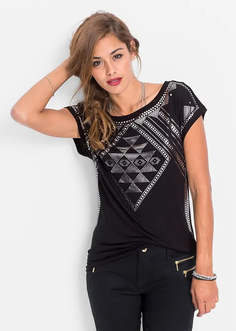 Shirt aus softer Viskose in schwarz von vorne (im Anschnitt) - bonprix