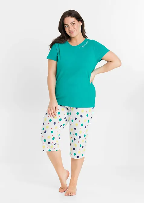 Capri Pyjama aus reiner Baumwolle in grün von vorne (Totalaufnahme) - bonprix