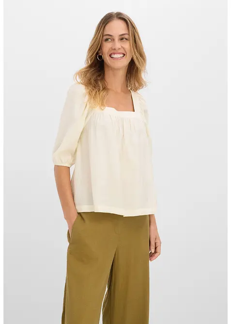 Bluse aus strukturiertem Crinkle in weiß von vorne (im Anschnitt) - bonprix