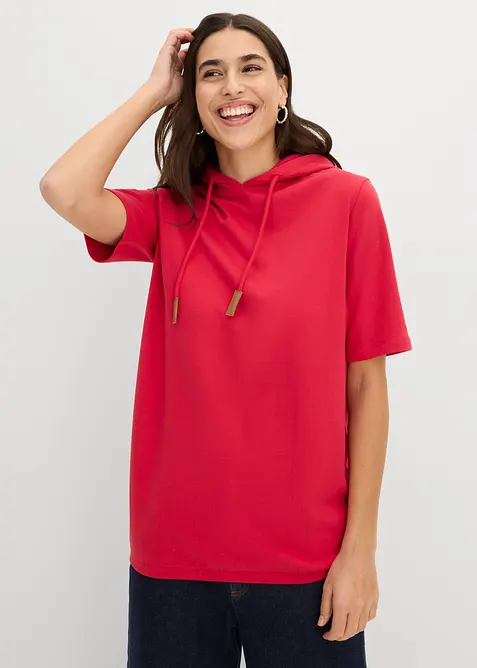Halbarm-Hoodie aus Baumwoll-Mix in rot von vorne (im Anschnitt) - bonprix