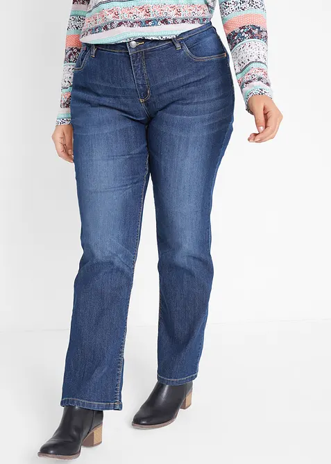 Straight Jeans Mid Waist, Stretch in blau von vorne - bonprix