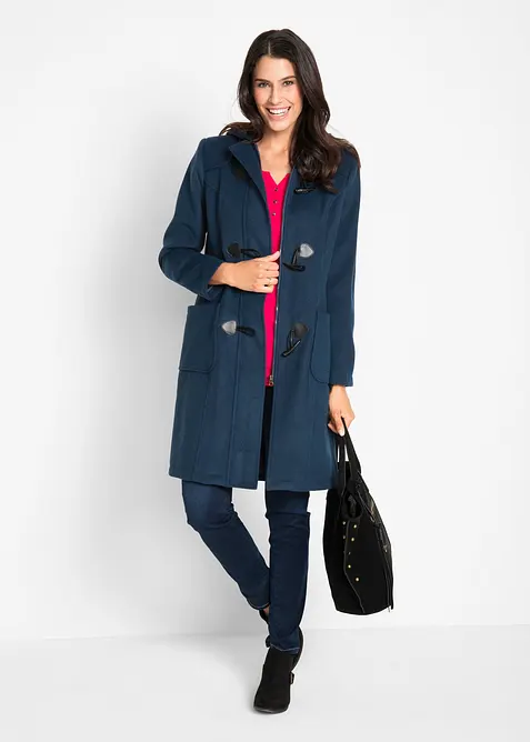 Dufflecoat in Wolloptik in blau von vorne (Totalaufnahme) - bonprix
