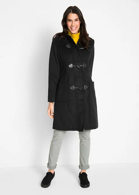 Dufflecoat in Wolloptik in schwarz von vorne (Totalaufnahme) - bonprix