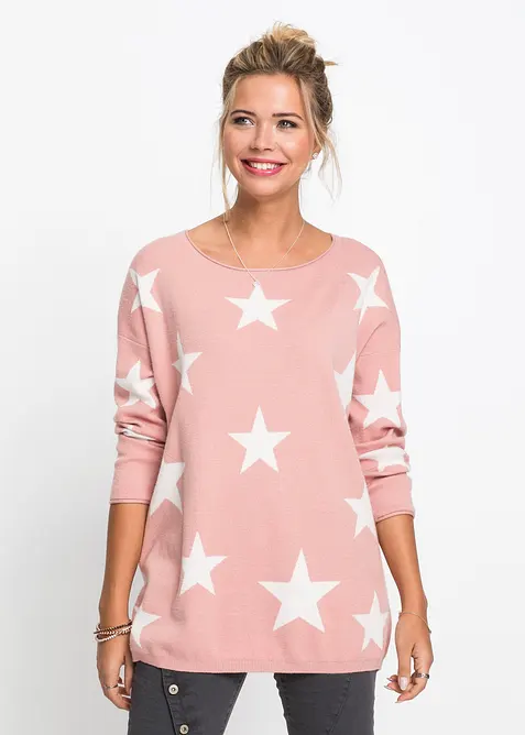 Oversize-Pullover aus softem Viskose-Mix in rosa von vorne (im Anschnitt) - bonprix