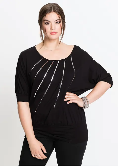Shirt aus fließendem Viskose-Mix in schwarz von vorne (im Anschnitt) - bonprix