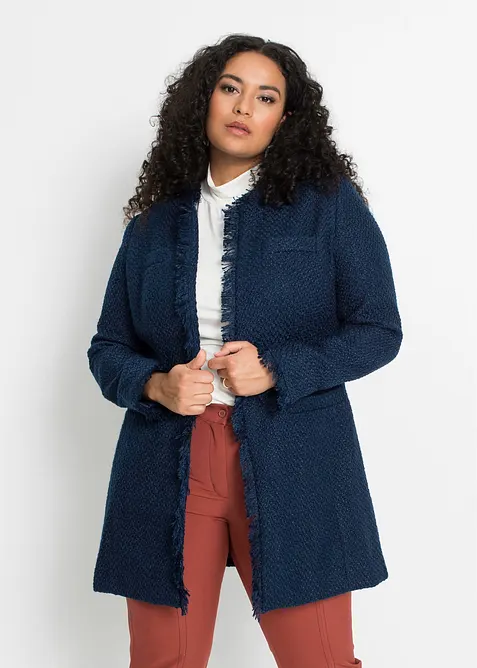 Bouclé Longblazer in blau von vorne (im Anschnitt) - bonprix