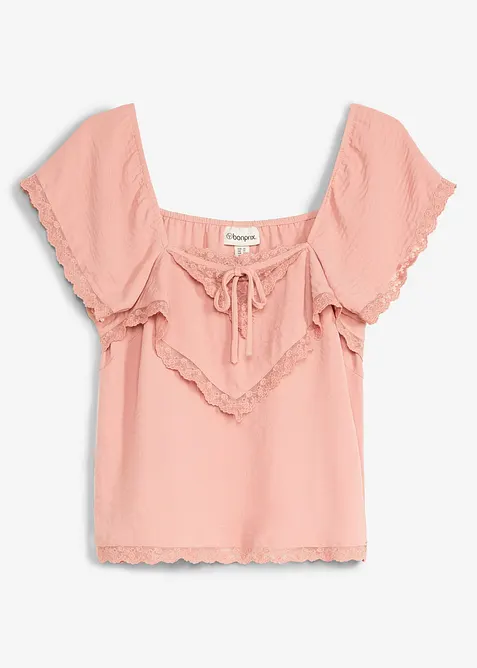 Blusentop aus leichtem Crêpe in rosa von vorne - bonprix