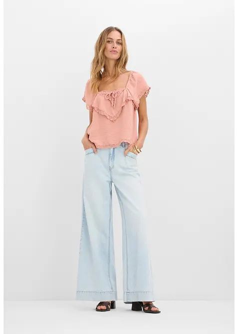 Blusentop aus leichtem Crêpe in rosa im Look von vorne (Totalaufnahme) - bonprix