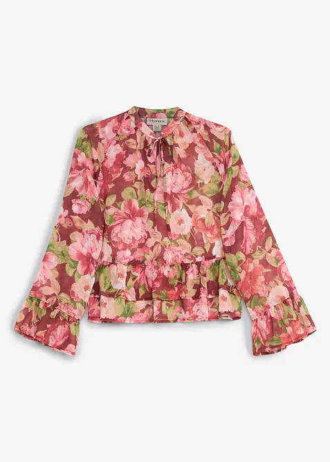 Chiffonbluse mit Volants in rot von vorne - bonprix