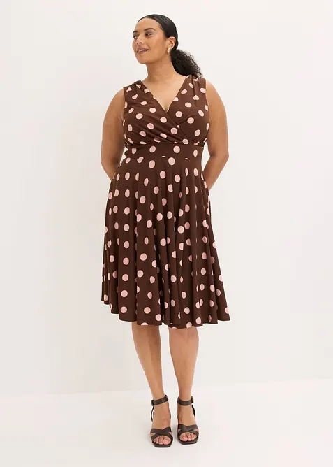 Shirtkleid mit Punkten in braun von vorne (Totalaufnahme) - bonprix