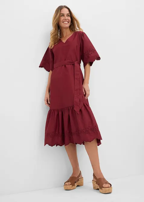 Midikleid aus reiner Baumwolle in rot im Look von vorne (Totalaufnahme) - bonprix