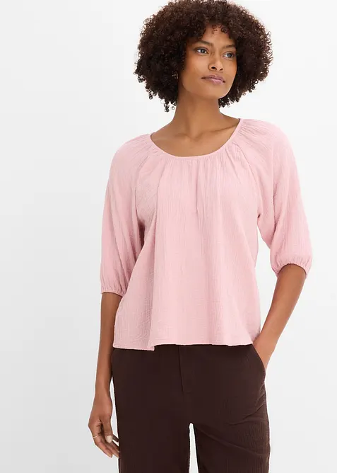 Musselin-Tunika aus reiner Baumwolle in rosa von vorne (im Anschnitt) - bonprix