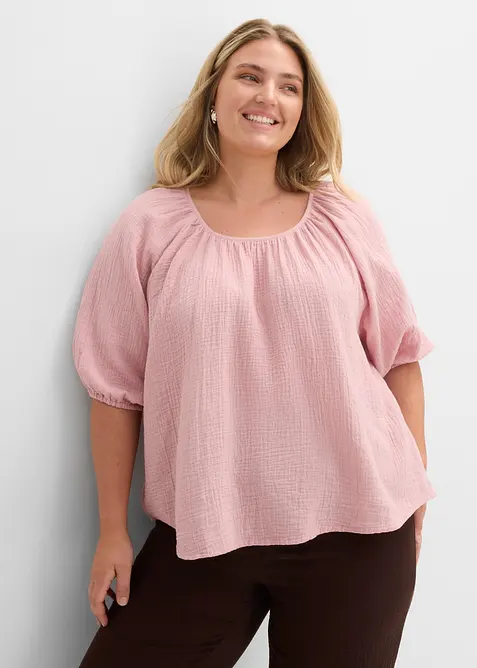 Musselin-Tunika aus reiner Baumwolle in rosa von vorne (im Anschnitt) - bonprix