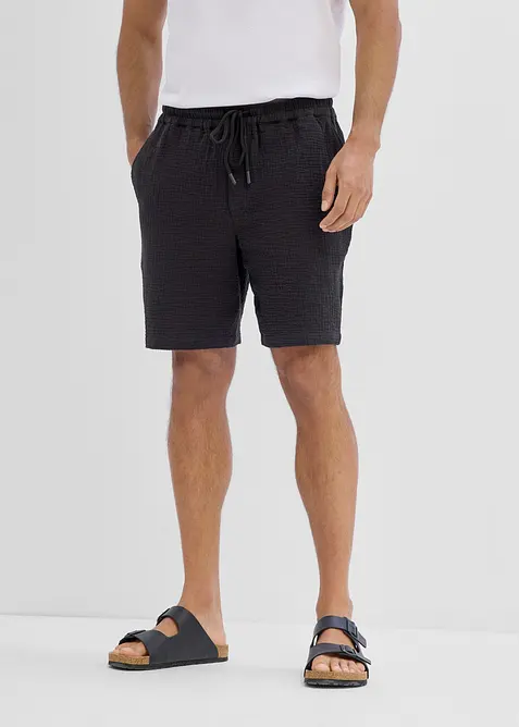 Shorts aus weichem Musselin (2er Pack) in schwarz von vorne - bonprix