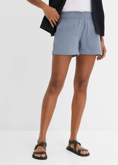 Musselin-Shorts aus reiner Baumwolle in blau von vorne - bonprix