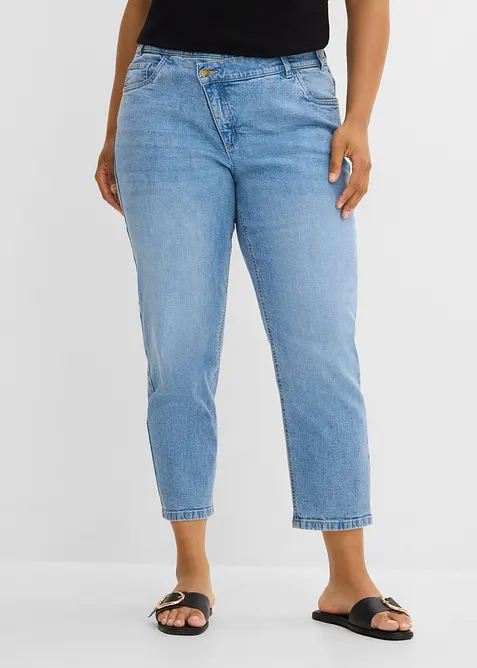 Mom-Jeans High Waist, cropped in blau von vorne - bonprix