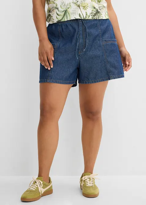 Jeans-Shorts High Waist, Bequembund in blau von vorne - bonprix
