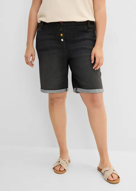 Jeans Bermuda Mid Waist, Bequembund in schwarz von vorne - bonprix
