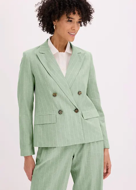 Blazer mit Leinenanteil in grün von vorne (im Anschnitt) - bonprix