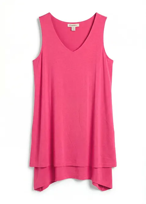 Doppellagiges Long-Top aus Viskose-Mix in pink von vorne - bonprix