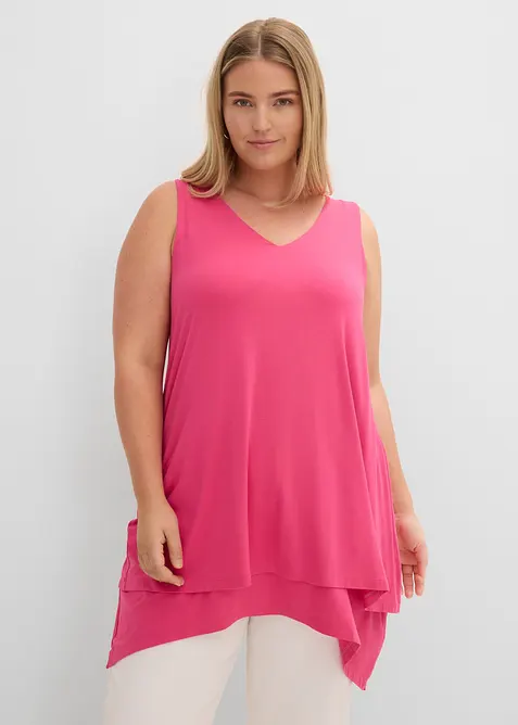 Doppellagiges Long-Top aus Viskose-Mix in pink von vorne (im Anschnitt) - bonprix