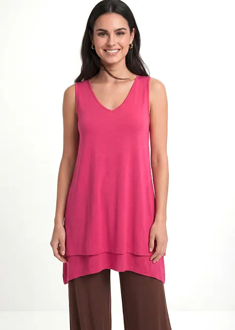 Doppellagiges Long-Top aus Viskose-Mix in pink von vorne (im Anschnitt) - bonprix